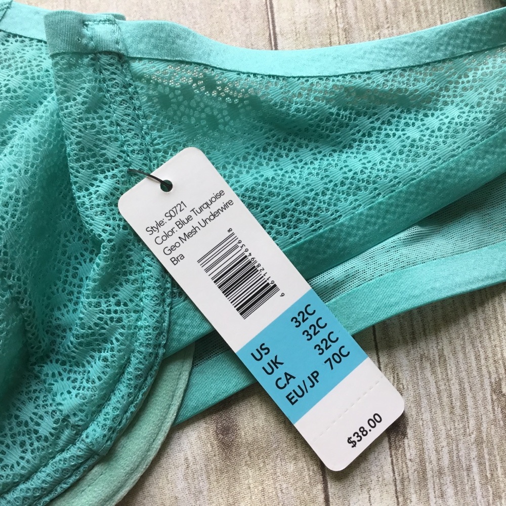 Sam Edelman Turquoise Mesh Bra underwire New - Picture 6 of 6